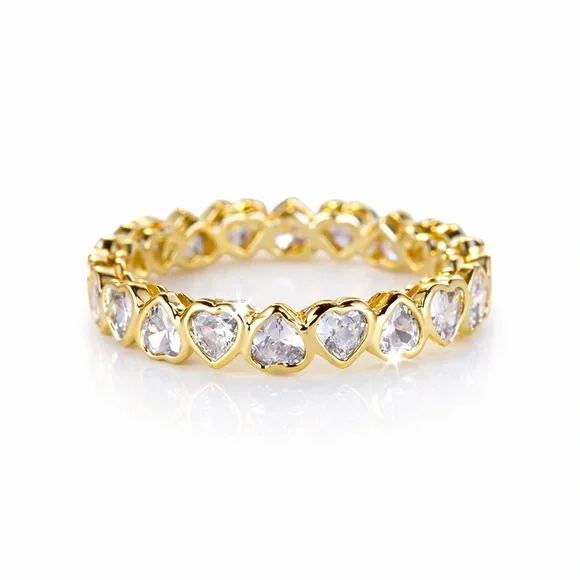 New Gold Plated Heart Eternity Ring - Picture 1 of 4